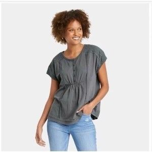 Knox Rose Women's Top Short Sleeve BOHO Shirt Gray Size M (NEW)